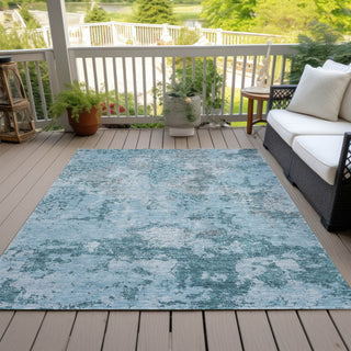 Piper Looms Chantille Lattice ACN769 Teal Machine Washable Area Rug Outdoor Lifestyle Image Feature