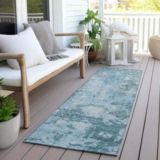 Piper Looms Chantille Lattice ACN769 Teal Machine Washable Area Rug Runner Outdoor Lifestyle Image Feature