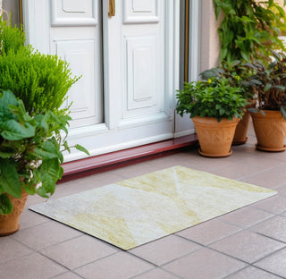 Piper Looms Chantille Modern ACN770 Gold Machine Washable Area Rug Scatter Outdoor Lifestyle Image Feature