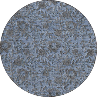 Piper Looms Chantille Floral ACN771 Blue Machine Washable Area Rug Round Main Image