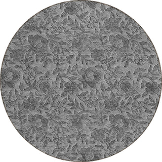 Piper Looms Chantille Floral ACN771 Gray Machine Washable Area Rug Round Main Image