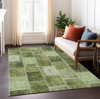 Piper Looms Chantille Patchwork ACN772 Olive Machine Washable Area Rug Lifestyle Image Feature