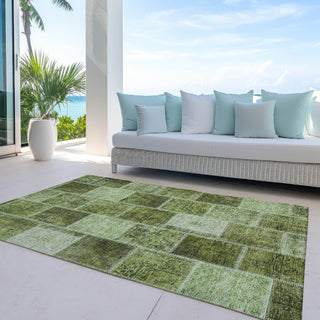 Piper Looms Chantille Patchwork ACN772 Olive Machine Washable Area Rug Outdoor Lifestyle Image Feature