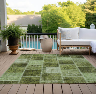 Piper Looms Chantille Patchwork ACN772 Olive Machine Washable Area Rug Outdoor Lifestyle Image Feature