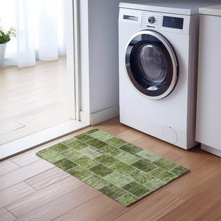 Piper Looms Chantille Patchwork ACN772 Olive Machine Washable Area Rug Scatter Lifestyle Image Feature