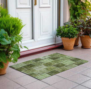 Piper Looms Chantille Patchwork ACN772 Olive Machine Washable Area Rug Scatter Outdoor Lifestyle Image Feature