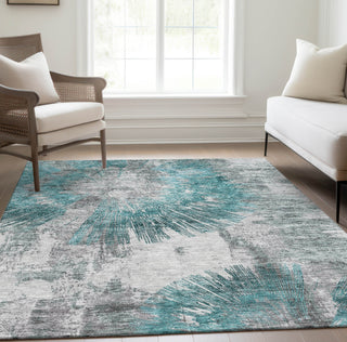 Piper Looms Chantille Abstract ACN773 Teal Machine Washable Area Rug Lifestyle Image Feature