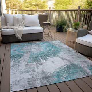 Piper Looms Chantille Abstract ACN773 Teal Machine Washable Area Rug Outdoor Lifestyle Image Feature