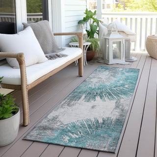 Piper Looms Chantille Abstract ACN773 Teal Machine Washable Area Rug Runner Outdoor Lifestyle Image Feature