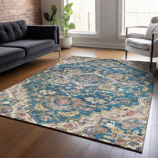 Piper Looms Chantille Oriental ACN774 Blue Machine Washable Area Rug Lifestyle Image Feature