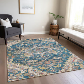 Piper Looms Chantille Oriental ACN774 Blue Machine Washable Area Rug Lifestyle Image Feature