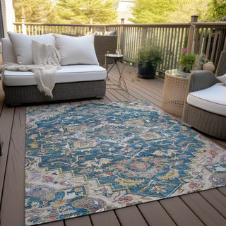 Piper Looms Chantille Oriental ACN774 Blue Machine Washable Area Rug Outdoor Lifestyle Image Feature