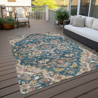 Piper Looms Chantille Oriental ACN774 Blue Machine Washable Area Rug Outdoor Lifestyle Image Feature