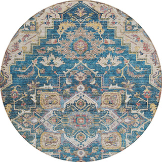 Piper Looms Chantille Oriental ACN774 Blue Machine Washable Area Rug Round Main Image