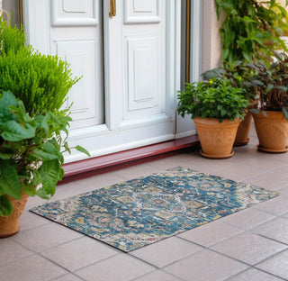 Piper Looms Chantille Oriental ACN774 Blue Machine Washable Area Rug Scatter Outdoor Lifestyle Image Feature