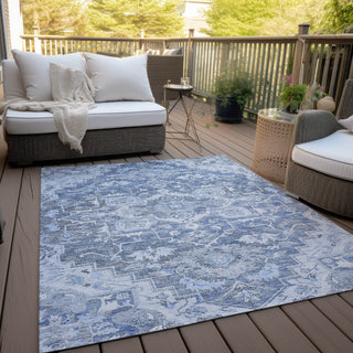 Piper Looms Chantille Oriental ACN774 Denim Machine Washable Area Rug Outdoor Lifestyle Image Feature