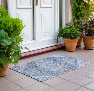 Piper Looms Chantille Oriental ACN774 Denim Machine Washable Area Rug Scatter Outdoor Lifestyle Image Feature