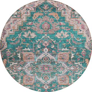 Piper Looms Chantille Oriental ACN774 Emerald Machine Washable Area Rug Round Main Image