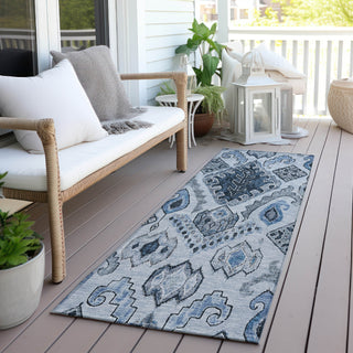 Piper Looms Chantille Moroccan ACN775 Blue Machine Washable Area Rug Runner Outdoor Lifestyle Image Feature