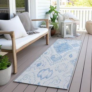 Piper Looms Chantille Moroccan ACN776 Blue Machine Washable Area Rug Runner Outdoor Lifestyle Image Feature