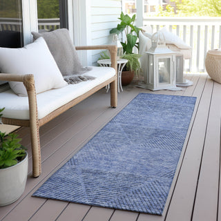 Piper Looms Chantille Geometric ACN777 Blue Machine Washable Area Rug Runner Outdoor Lifestyle Image Feature