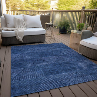 Piper Looms Chantille Geometric ACN777 Navy Machine Washable Area Rug Outdoor Lifestyle Image Feature