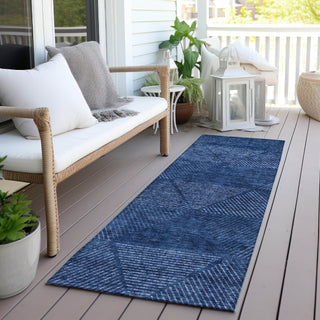Piper Looms Chantille Geometric ACN777 Navy Machine Washable Area Rug Runner Outdoor Lifestyle Image Feature