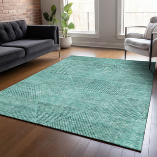 Piper Looms Chantille Geometric ACN777 Teal Machine Washable Area Rug Lifestyle Image Feature