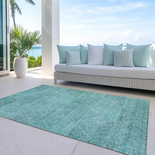 Piper Looms Chantille Geometric ACN777 Teal Machine Washable Area Rug Outdoor Lifestyle Image Feature