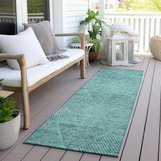 Piper Looms Chantille Geometric ACN777 Teal Machine Washable Area Rug Runner Outdoor Lifestyle Image Feature