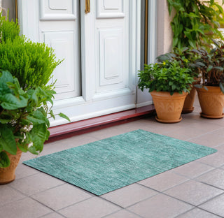 Piper Looms Chantille Geometric ACN777 Teal Machine Washable Area Rug Scatter Outdoor Lifestyle Image Feature