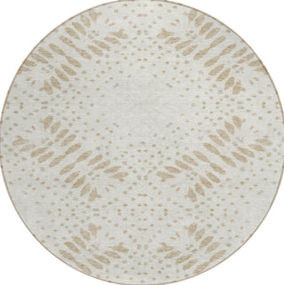 Piper Looms Chantille Floral ACN778 Beige Machine Washable Area Rug Round Main Image