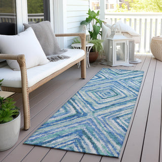 Piper Looms Chantille Diamonds ACN780 Blue Machine Washable Area Rug Runner Outdoor Lifestyle Image Feature