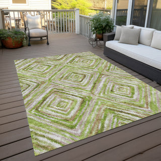 Piper Looms Chantille Diamonds ACN780 Green Machine Washable Area Rug Outdoor Lifestyle Image Feature