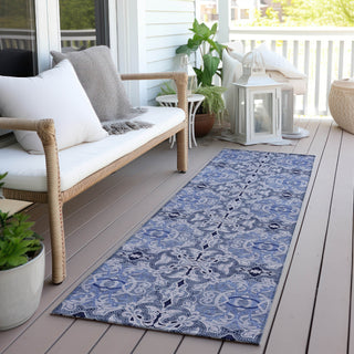 Piper Looms Chantille Medallions ACN783 Blue Machine Washable Area Rug Runner Outdoor Lifestyle Image Feature