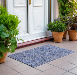 Piper Looms Chantille Medallions ACN783 Blue Machine Washable Area Rug Scatter Outdoor Lifestyle Image Feature