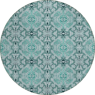 Piper Looms Chantille Medallions ACN783 Teal Machine Washable Area Rug Round Main Image
