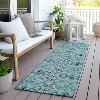 Piper Looms Chantille Medallions ACN783 Teal Machine Washable Area Rug Runner Outdoor Lifestyle Image Feature