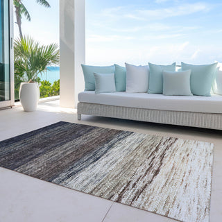 Piper Looms Chantille Lines ACN786 Beige Machine Washable Area Rug Outdoor Lifestyle Image Feature