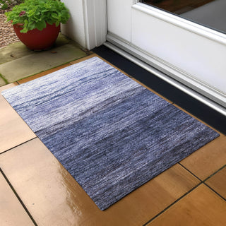 Piper Looms Chantille Lines ACN786 Blue Machine Washable Area Rug Scatter Outdoor Lifestyle Image Feature