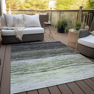 Piper Looms Chantille Lines ACN786 Green Machine Washable Area Rug Outdoor Lifestyle Image Feature