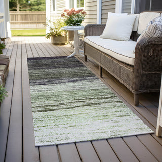 Piper Looms Chantille Lines ACN786 Green Machine Washable Area Rug Runner Outdoor Lifestyle Image Feature