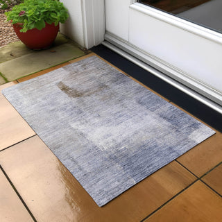 Piper Looms Chantille Modern ACN787 Blue Machine Washable Area Rug Scatter Outdoor Lifestyle Image Feature