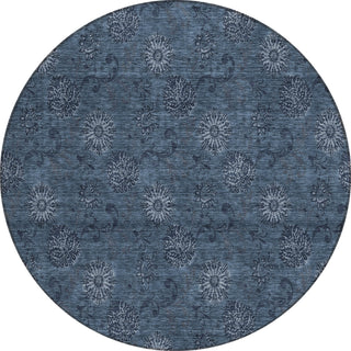 Piper Looms Chantille Floral ACN788 Blue Machine Washable Area Rug Round Main Image