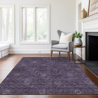 Piper Looms Chantille Floral ACN788 Eggplant Machine Washable Area Rug Lifestyle Image Feature