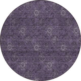 Piper Looms Chantille Floral ACN788 Eggplant Machine Washable Area Rug Round Main Image