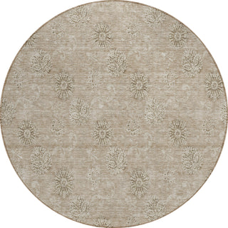 Piper Looms Chantille Floral ACN789 Khaki Machine Washable Area Rug Round Main Image