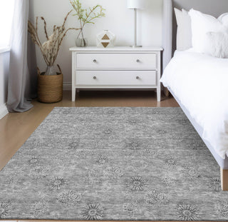 Piper Looms Chantille Floral ACN789 Pewter Machine Washable Area Rug Lifestyle Image Feature