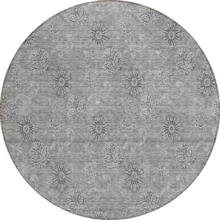 Piper Looms Chantille Floral ACN789 Pewter Machine Washable Area Rug Round Main Image