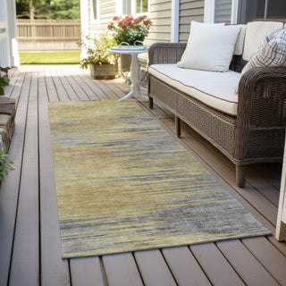 Piper Looms Chantille Lines ACN793 Gold Machine Washable Area Rug Runner Outdoor Lifestyle Image Feature